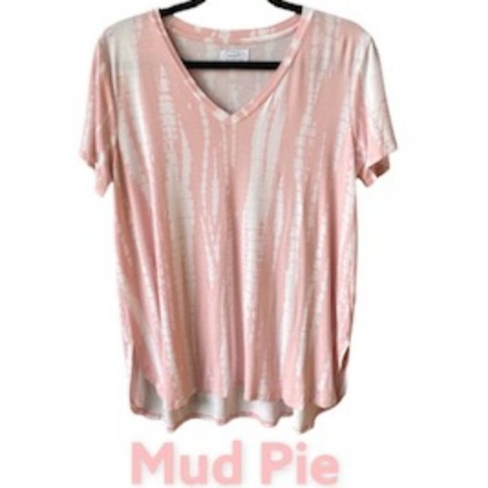 Mud Pie V Neck Peach Tie Dye Tee